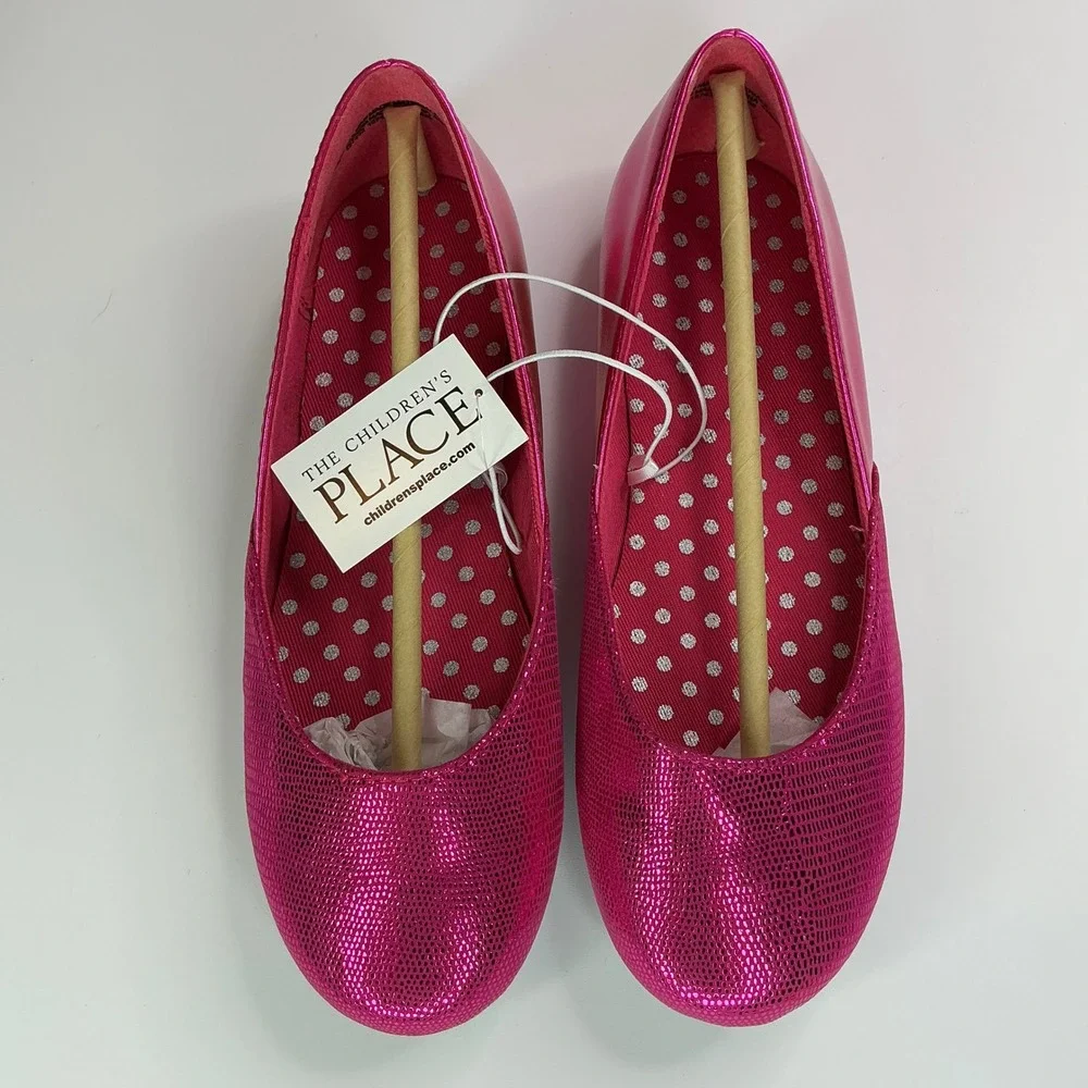 The Children's Place Pink Ballet Flats Youth Size 2 Metallic Fiesta Pink Sparkle
